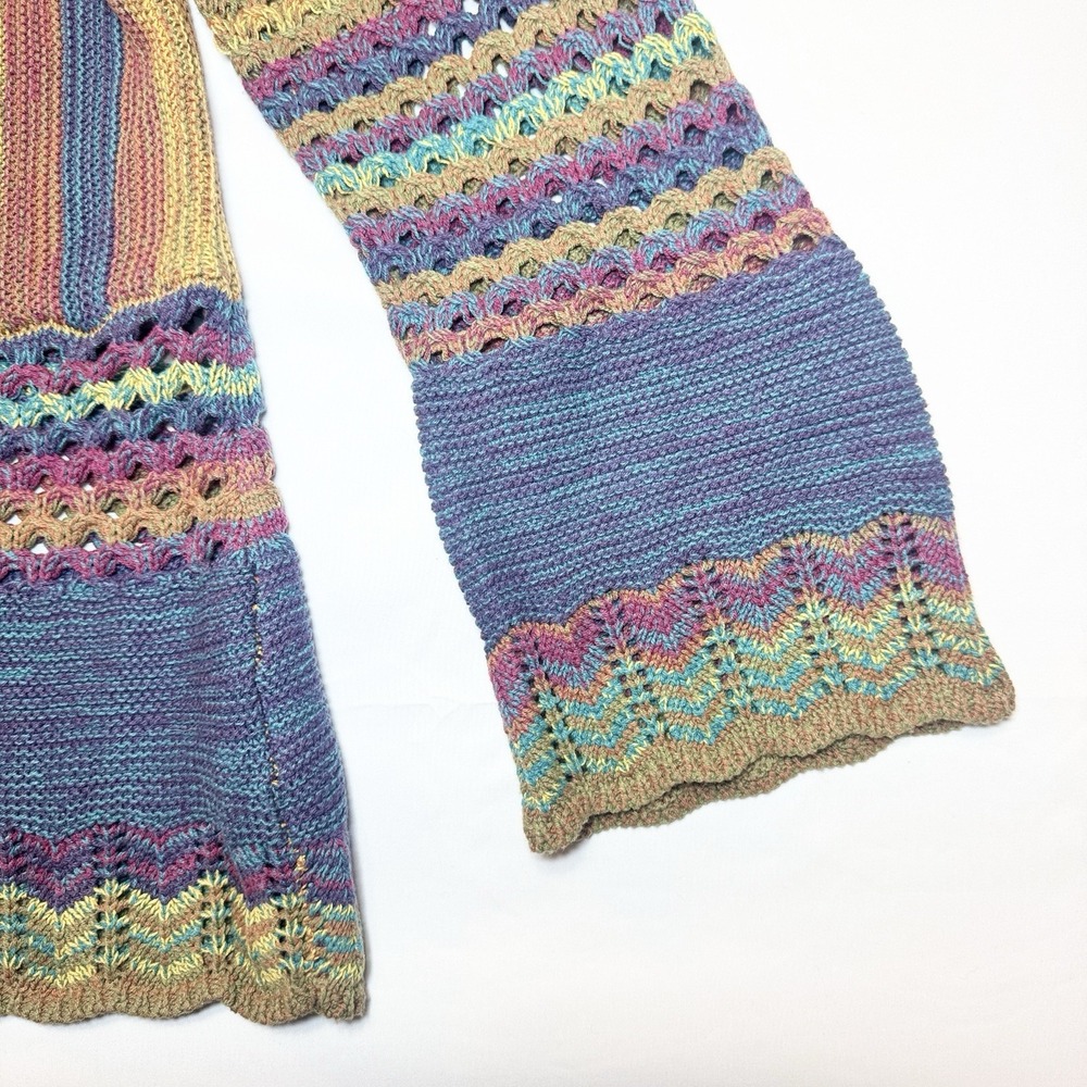 Open Knit Rainbow Cardigan Sweater Crochet Bell Sleeve Women L Beach Boho Indie - Picture 5 of 9